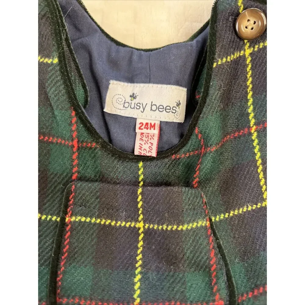 Busy Bees Sz 24 Mths Plaid Toddler Jumpsuit One Piece Bib Overalls Boutique